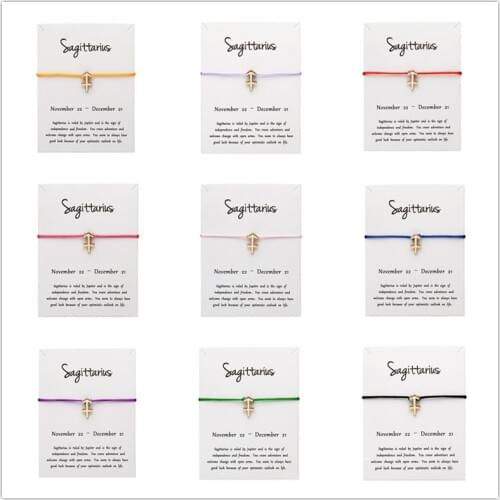 12pcs White Card Fashion Jewelry 12 Constellation Zodiac Sagittarius Lucky Rope Bracelet Bangles For Women Accessories