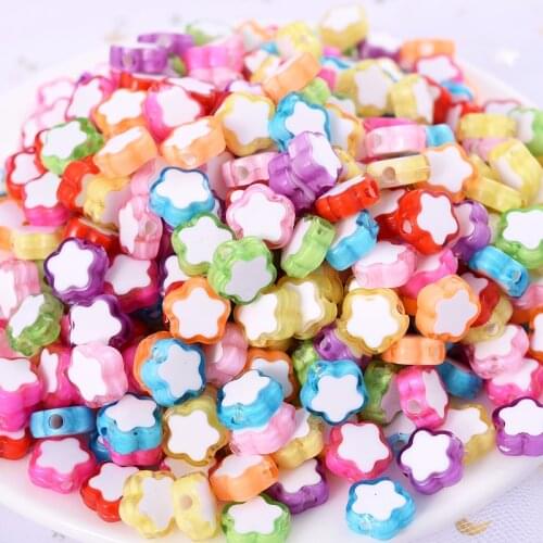 50Pcs/Lot 9 Colors Cartoon Cute Flower Shape With Hole Acrylic Beads Loose Spacer Beads For Jewelry Making Diy Accessories