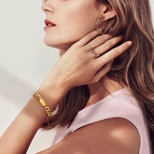 Free Personalize Solid Cuban Curb Chain Link Bracelet for Women ,custom Stainless Steel Blod Chunky Bracelet