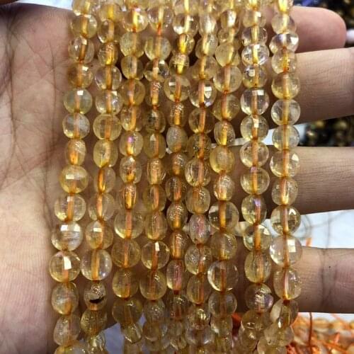 Wholesale 2strings Natural Citrin e Beads Faceted 3x6mm Bean Coin Beads For jewelry DIY 15.5"/string