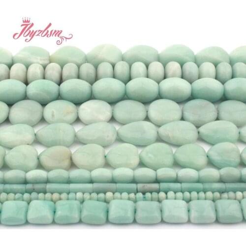 Natural Stone Beads Amazonite Blue Heart Drop Coin Round Beads For DIY Necklace Bracelet Jewelry Making Loose 15" Free Shipping