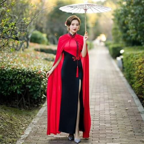 Black Fashion Cheongsam Women Middle Sleeve Mother Vintage Evening Party Vestido Long Robe Cheongsam Traditional For Women Qipao