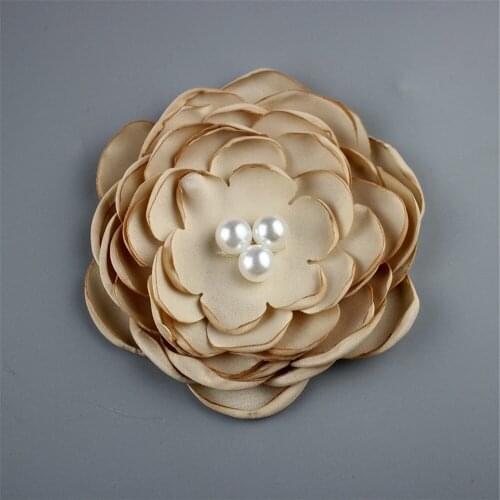 Kids Hair Flower 30pcs/lot Summer Style Shabby Rose Fabric flower with pearl center For Girls Headband Accessories