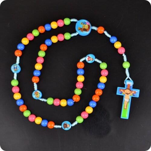 100x NEW Rosary Beads Cartoon JESUS Cross Pendant Necklace Children Kid Girls Catholic Fashion Religious jewelry