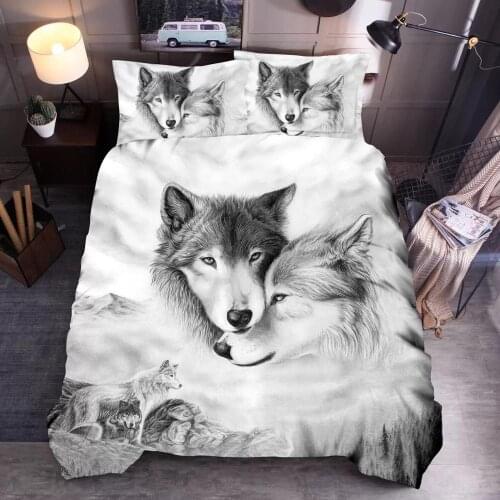 Wolves Bedding Set Queen Dreamcatcher Cat Dog 3D Print Duvet Cover Wild Animal Tribal Bedspreads