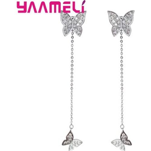 Korean Latest Fashion Trend Long Tassel Dangle Earrings Lovely Butterfly Pedant Genuine 925 Sterling Silver Earrings For Women