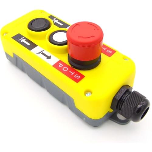 Crane with control emergency stop switch The button of driving