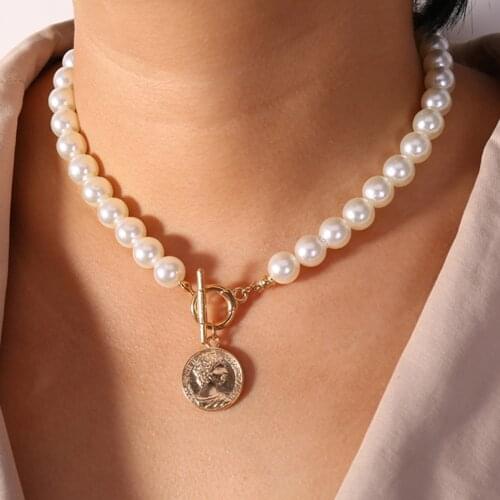 Laramoi Elegant Pearl Choker Necklaces For Women Gold Coin Bow Knot Pendant Necklace Long Chain Jewelry Party Gifts
