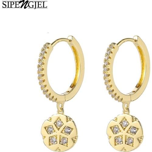 Fashion Cubic Zirconia Geometric Circle Round Drop Earrings Small Star Hoop Earrings For Women Girls Ins Jewelry 2020