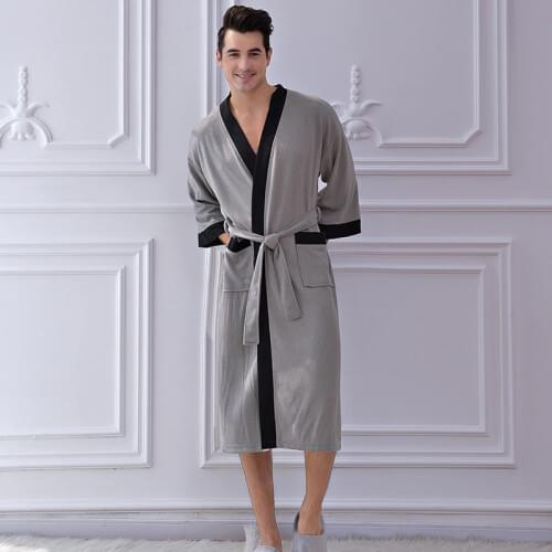 Male Kimono Thin Bathrobes Loose Home Bathrobe Men Summer Cotton Waffle Bathrobe Mens Long Robe