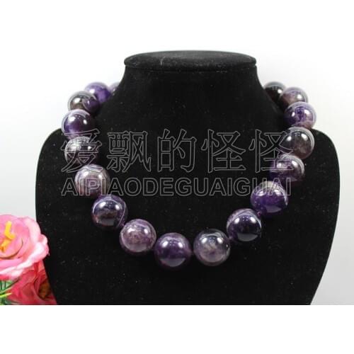 N090519 18'' White 20mm Natural Deep Purple Crystal Necklace