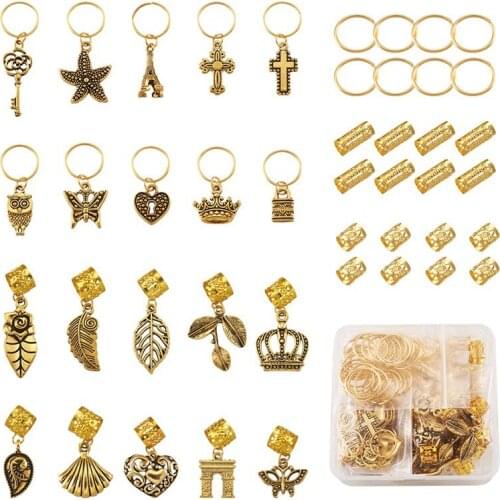 Pandahall 1 Set DIY Hair Accessories Kits Plated Iron Hair Coil Cuffs Hair Braid Rings Pendants Jewelry Accessories Findings