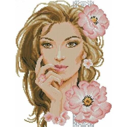 Girl Beautiful Pink lady Sewing Kit Top Quality Embroidery Needlework 14CT Unprinted Art Cross Stitch Kits DIY Handmade Decor
