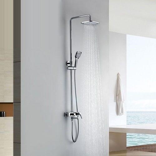 Wall Mounted Chrome Rainfall Brass Bathroom Shower Set Shower Column Bath Shower Set with ABS Handheld Square Shower Head
