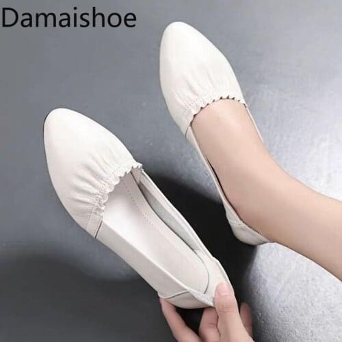 2021 New Spring Versatile Tendon Sole Shoe Womens Soft Bottom Low-Cut White Leather Shoes Women Soft Leather Pointed Flat Shoes
