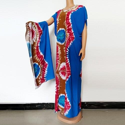 New African Dresses For Women Dashiki Pattern Print Summer Elegant Bat Sleeve Nigeria Headscarf Maxi Dress Party Daily Long Robe