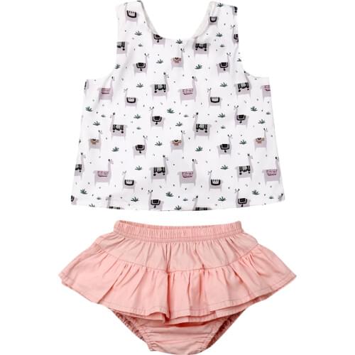 0-24M Infants Kids Baby Girl Clothes Sleeveless Alpaca Tops Ruffled Shorts Outfits Clothes Set