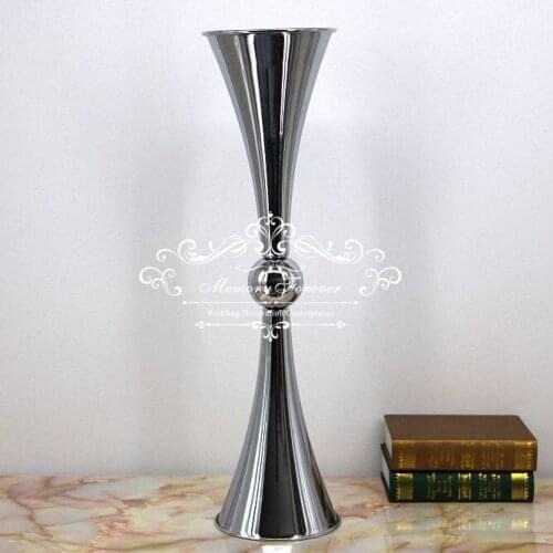 Wholesale 10 pieces 68cm Tall Iron Trumpet Vase Gold Silver for Small Long Stem Flower Ball Holder
