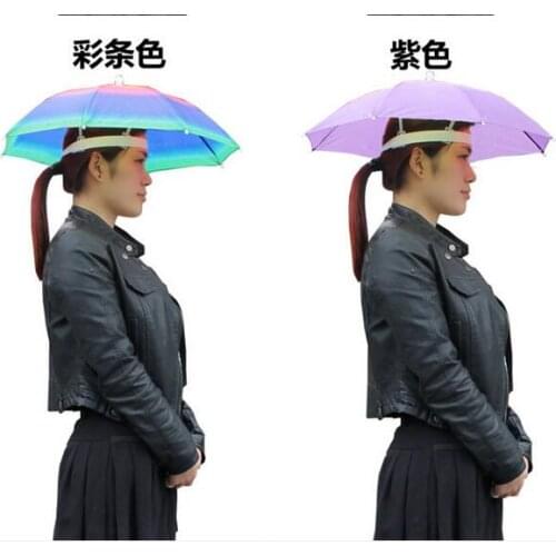 55cm Portable Outdoor Umbrella Hat Cap Folding Women Men Umbrella Fishing Hiking Golf Beach Headwear Handsfree Umbrella 7 Colors