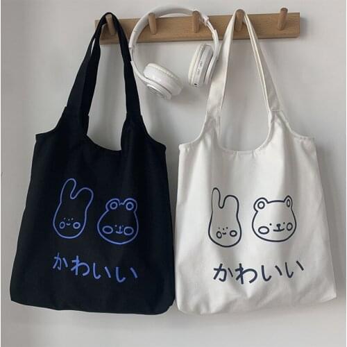 Simple Canvas Eco Shopping Bag for Women Cute Design Ladies Tote Shoulder Bags Large Capacity Female Student Cloth Shopper Bag