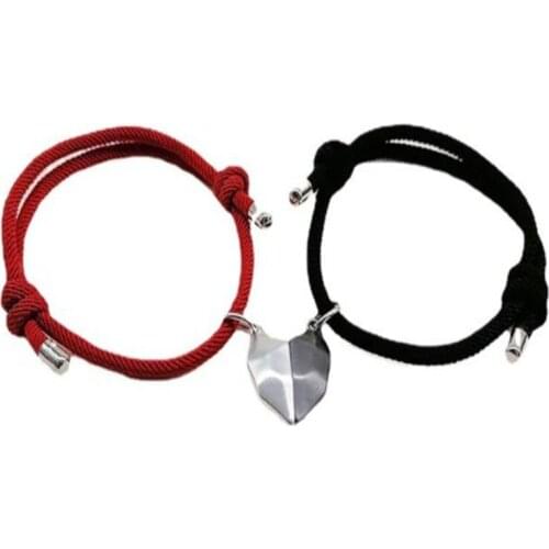 Romantic 2pcs Heart-shaped Magnetic Bracelet For Men Women High Quality Red And Black Couple Bracelet Jewelry Accessories Gifts