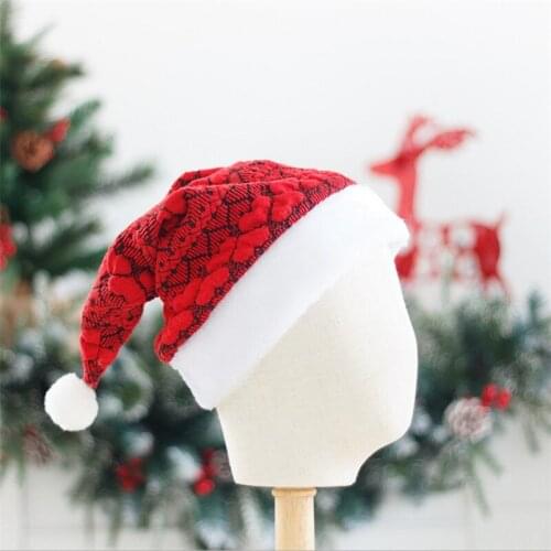 Christmas Knitted Santa Hats Color Block Cute Cap with Fleece Trim Festival Party Costume Beanies for Women Men