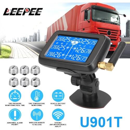 AutoTruck BUS TPMS Tire Pressure Monitoring System with 6 External Sensors Digital LCD Display Replaceable Battery Car Wireless