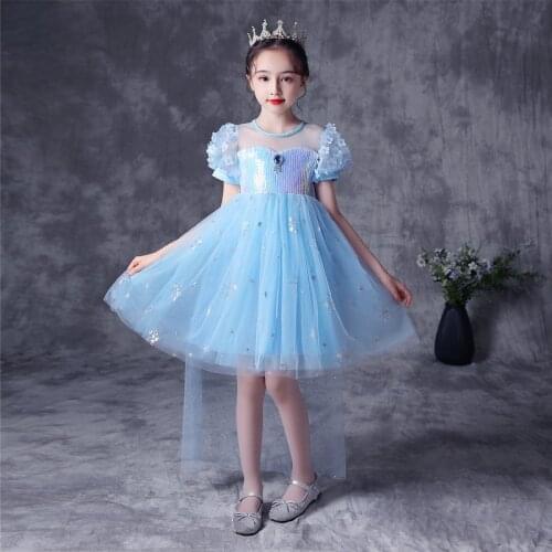 Snow Queen 2 Blue Girls Party Dress For Child Kids Halloween Costume Christmas Princess Dresses Carnival Fancy Summer Dress 2021