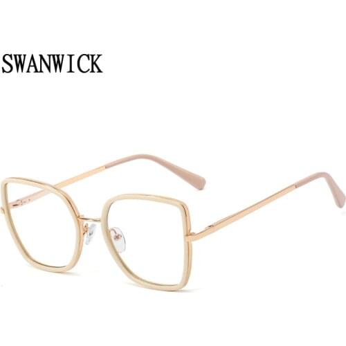 Swanwick retro anti blue light glasses women big cat eye metal optical glasses frame khaki black ladies accessories spring fall