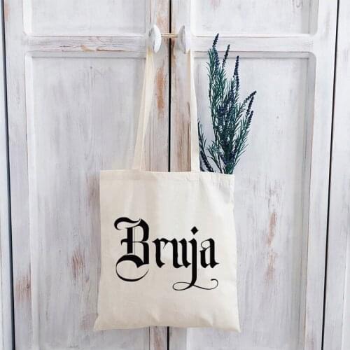 Bruja Gothic Letters Tote Bag Canvas Halloween Horror Movie Vintage Custom Shopping Bags Woman Plus Fashion Reusable Bag Print