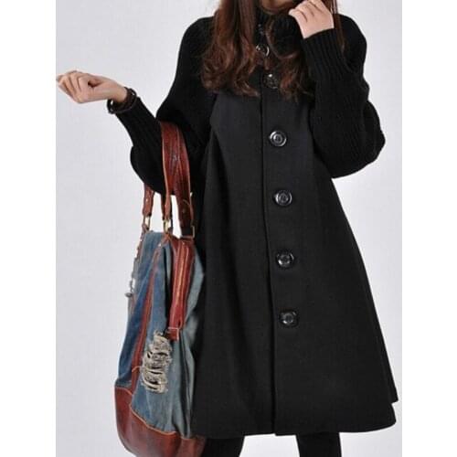 Woolen Trench Coat Womens Autumn Winter Large Long Loose Knitting Clothing Mid-length Single Breasted Woolen Coat Cloak