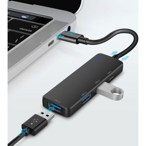 4 Ports USB 2.0 HUB Splitter Adapter Multi Expansion Cable Adapter Port Portable With TYPE-C function For PC Laptop Black White