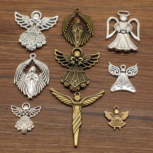 Vintage 5pcs Wings Angel Charms Pendants For Bracelet Findings Jewelry Accessories