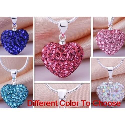 High quality mixed rhinestone fashion multicolor heart Silver Plated snake chain crystal Necklace