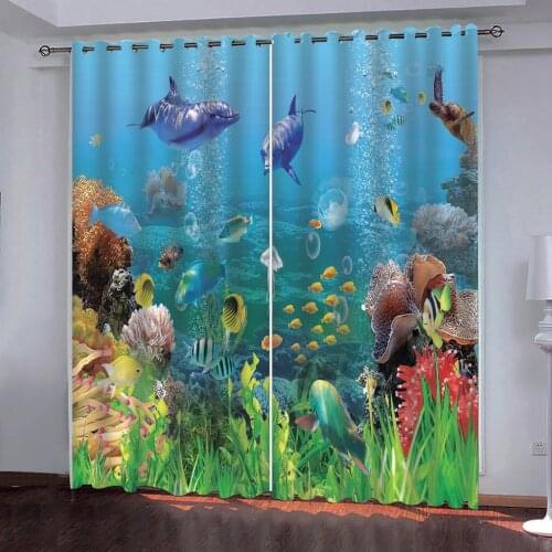 Custom size Luxury Blackout 3D Window Curtains For Living Room kids bedroom HD Animal Underwater World curtain Decoration
