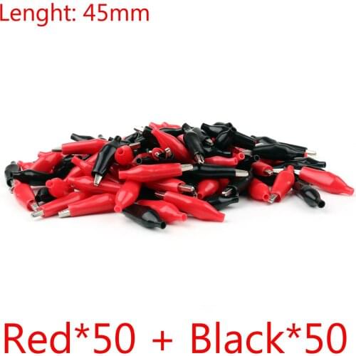 Areyourshop 100PCS 45mm Red Black 8mm Alligator Lead Test Clip For Electrical Jumper Wire Cable