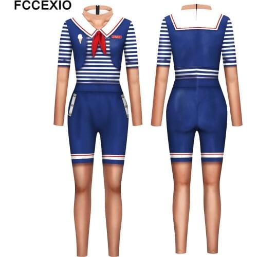 FCCEXIO School Uniforms 3D Print Women Jumpsuit Carnival Fancy Party Cosplay Costume Bodysuit Adults Onesie Skinny Outfits