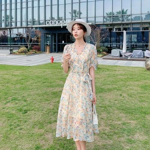 Women Long Floral Chiffon Dress Summer 2021 Runway Elegant Vintage Boho Retro Fairy Casual Sea Beach Vacation Party Vestidos New