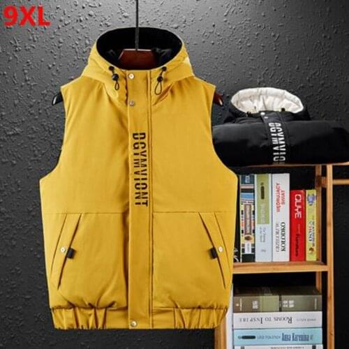 Winter mens cotton vest 9XL wear vest hooded autumn and winter cotton pad trend youth thickening 8XL 7XL 6XL 5XL 4XL