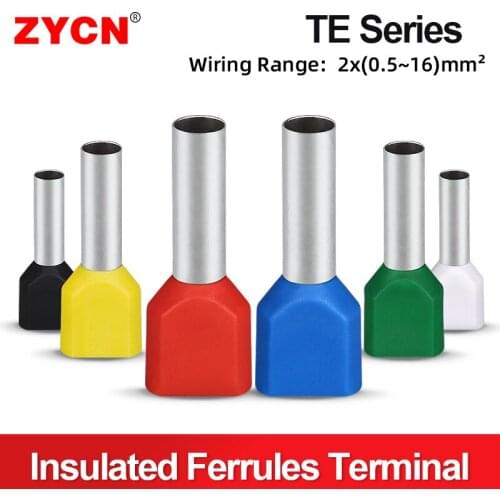1000Pcs TE Double-Wire Tube Insulated Terminal Crimping End Cold Wire Connector Electrical Ferrules Tubular AWG #14