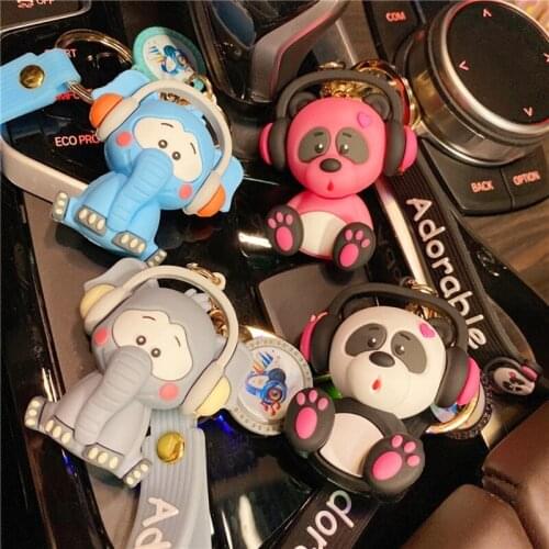 2’’ Cartoon Pendant Lovely Key Chain with Lanyard Bag Decoration Handbag Accessories Elephant Panda Key Ring Girls Gift