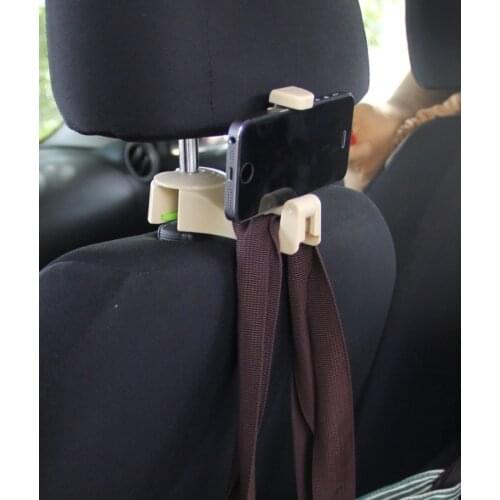 2 in 1 Car Headrest Hook with Phone Holder Seat Back Hanger for Bag Handbag Purse Grocery Cloth Foldble Clips Organize