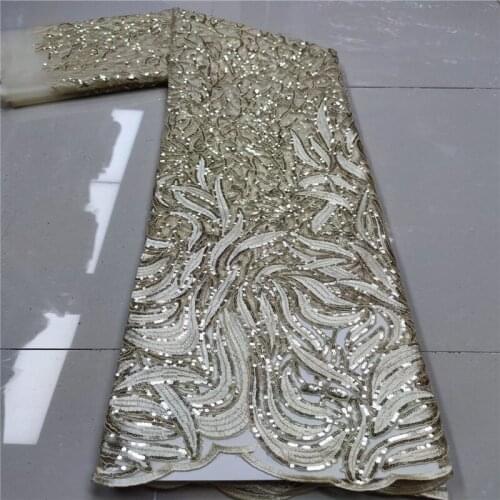 2021 African French Lace Fabric 5 Yard High Quality Mesh Sequin Embroidery sequins gold Nigerian Wedding Party Sewing Material