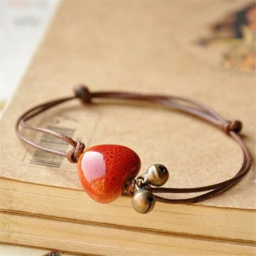 3pcs Fashion Ethnic Style Ceramic Bracelet Adjustable Handmade Porcelain Beads Rope Anklets For Women