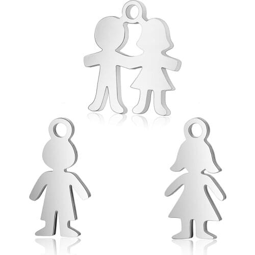 316l Stainless Steel DIY Polished Boy Girl Shape Charms Floating Pendants for Bracelet Necklace Jewelry Making