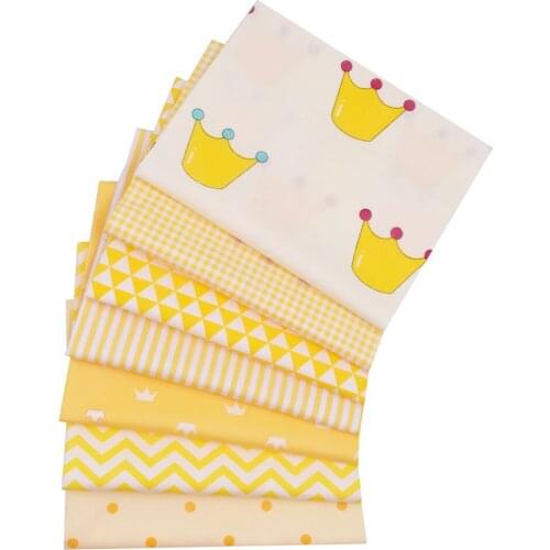 7pcs/Lot,50x40cm Yellow Series Printed Cotton Fabric For Patchwork ,Sewing Quilting Fabrics Bundle,DIY Cloth