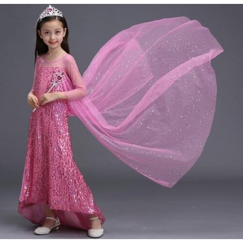 ABGMEDR Brand 2018 New Children Sequins Clothing Girls Elsa Princess Dress Kids Blue Cloak Elsa Queen Cosplay Aurora Costume