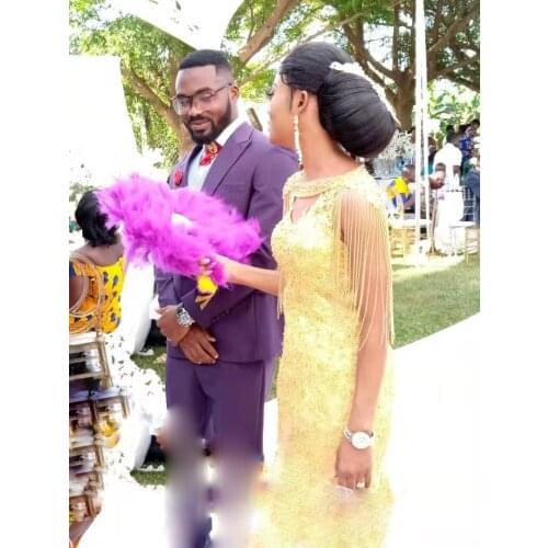 African Luxurious Mermaid Wedding Dress With Tassel Wrap Beads Crystal Dress Bridal Wedding Dress Customized Size