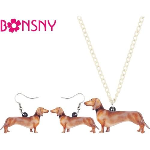 Bonsny Acrylic Dachshund Dog Earrings Necklace Cute Animal Jewelry Sets For Women Girls Teens Pet Lovers Gift Accessories Suits