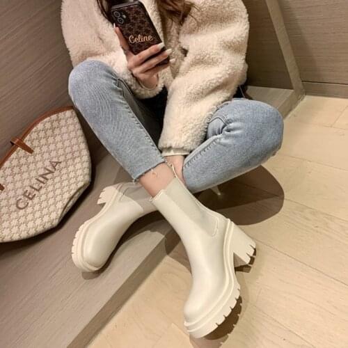 Ochanmeb High Quality Natural Genuine Cow Leather Boots for Women Hot Chic Chunky Block Heels Thick Sole Platform Booties Shoes